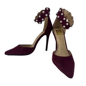 FARENHEIT- Burgundy High Heel Pearl Ankle